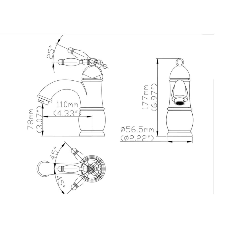 size of high quality vintage style bathroom faucet