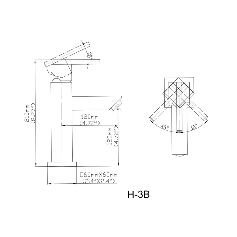 size of High quality stainless steel square tap