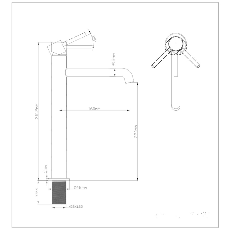 size of tall basin faucet for small sinks