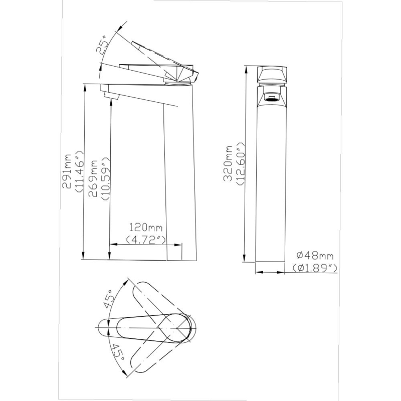 size of Classic bathroom tap for for vessel sinks