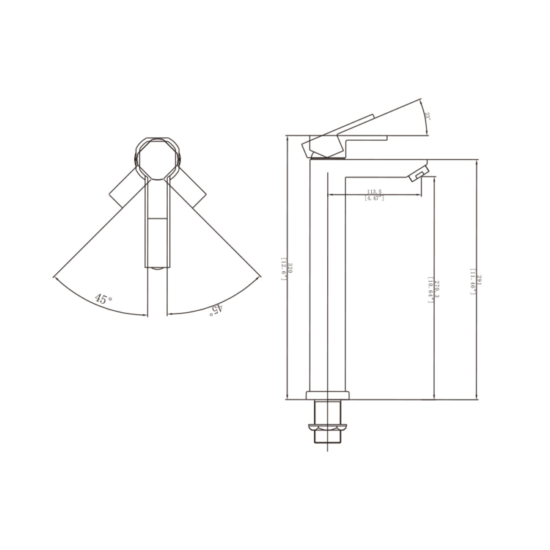 size of tall bathroom faucet