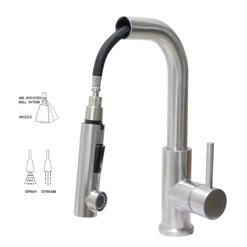 stainless steel pull out nozzle kitchen tap